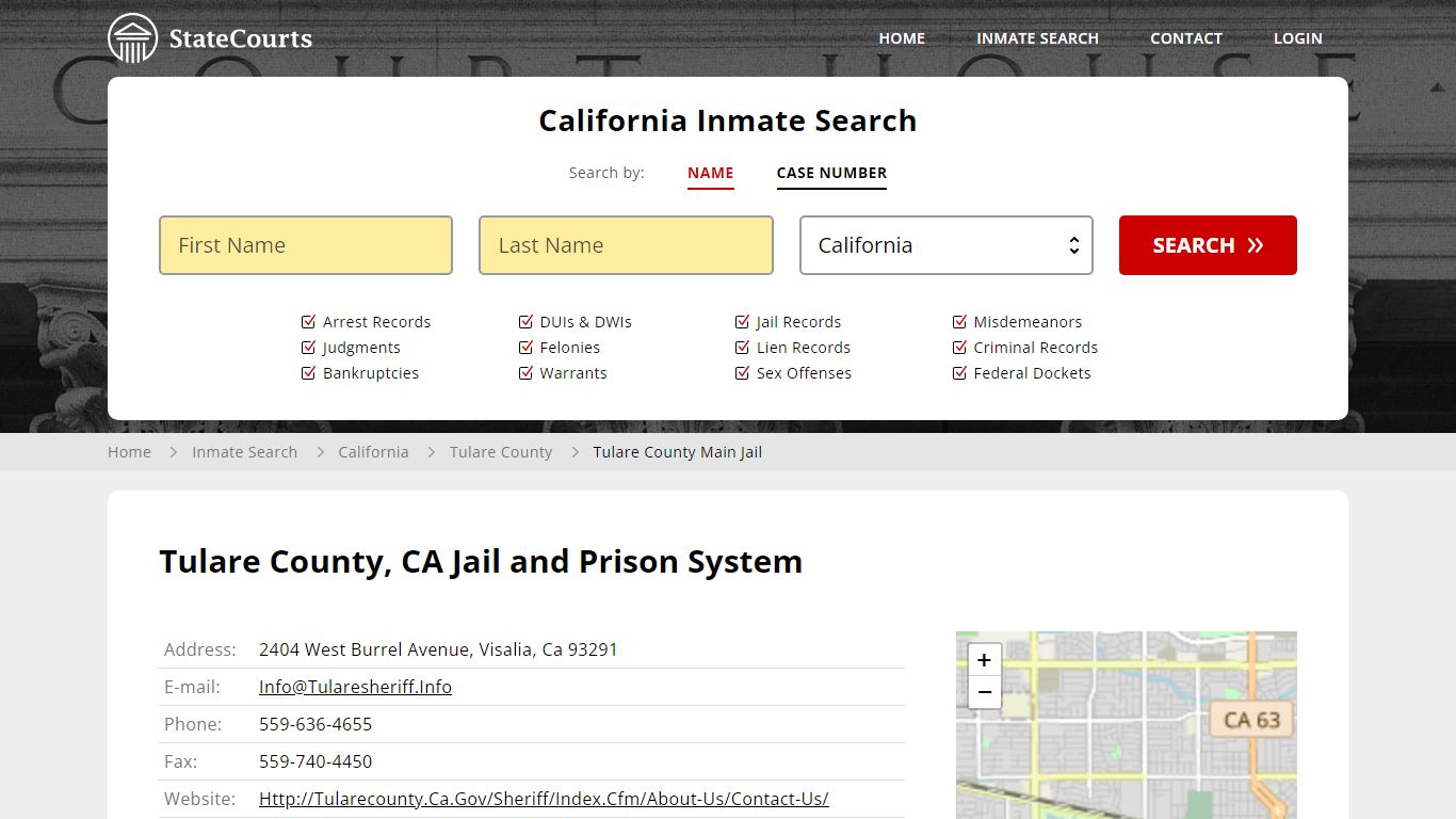 Tulare County Main Jail Inmate Records Search, California - StateCourts