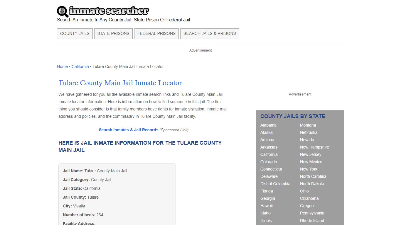 Tulare County Main Jail Inmate Locator - Inmate Searcher